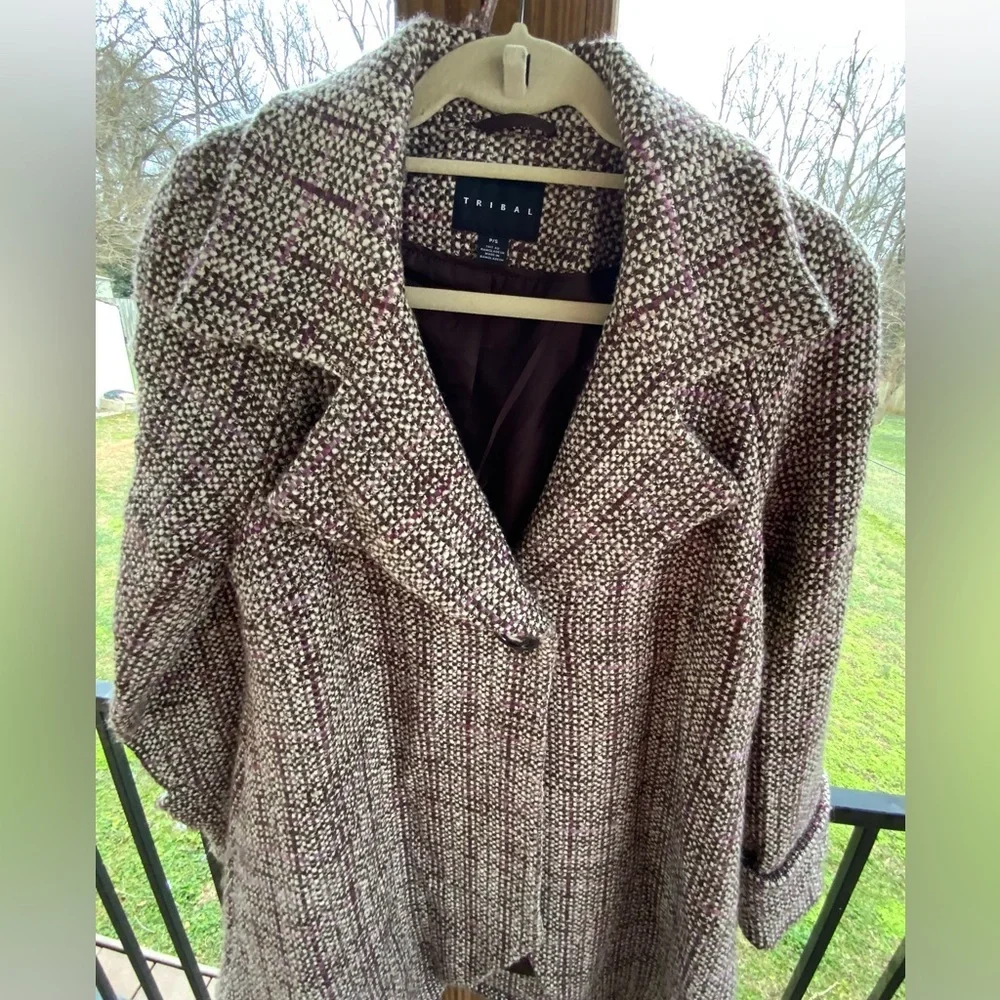 Tribal Women's Tweed Pea Coat - Black, White, and Purple petite small - Picture 1 of 5